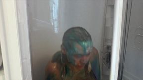 oiled and creamed hot girl gunged in a holiday caravan game