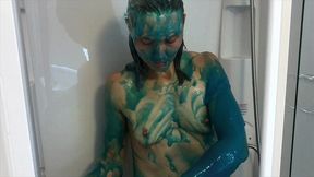 oiled and creamed hot girl gunged in a holiday caravan game