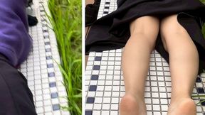 Prim and Proper Japanese Beauty Lays Prone, Laughing Hysterically as Super Sensitive Size 9 and a Half Soles Get Tickled; 2 Minutes 4 Seconds