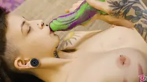 Tiny and hot Goth girl plays with enormous toy