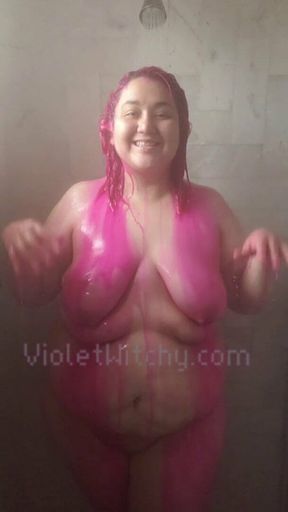 VioletWitchy Pink Fat BBW Nude Shower