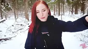 Molly Redwolf In -video Fucked A Naked Bitch In The Winter Forest. Cum In Her Mouth