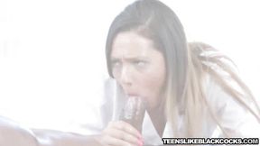 Teen Jaye Summers sucks massive cock and rides it cowgirl style