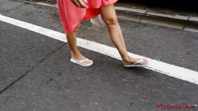 ”Foot fetish femdom walking with her sub (outdoor)”