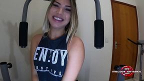 hottest blonde from xvideos, melody antunes is going to show her new gym to her friend, sits on the stick, and ends up doing a yummy squirt in the grown man s face!