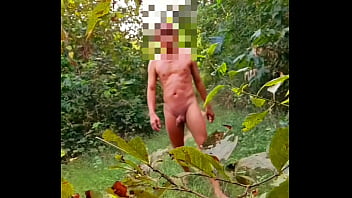 Myanmar gay naked outdoor forest walking with anal plug