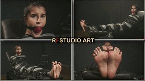 Pandora Barefoot in a Tight Tape Cocoon + Big Ballgag and Gagtalking (UHD 4K MP4)