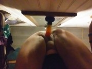 Stretching my tight boi pussy with rainbow dick