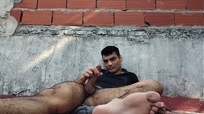 Sensual masturbation outdoors &mdash;  sexy gentleman on the floor &mdash;  big cock &mdash;  sunny day