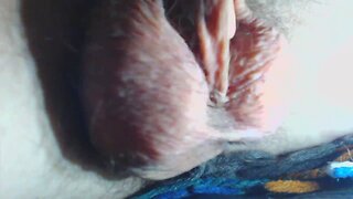 Hairy balls close-up orgasm