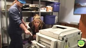 Asian Office Worker with Large Breasts Pleases Her Handyman with Her Tight Vaginal Holes