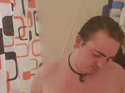 FTM trans man plays with boobs in shower