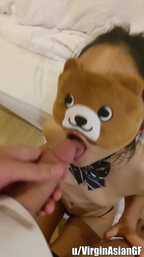 Professional adult gives a BJ in missionary position while being