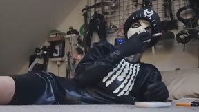 smoking in latex maid mask and latex dress loving the feel of it
