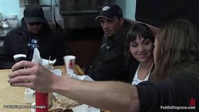 Babe gets fucked in a busy diner
