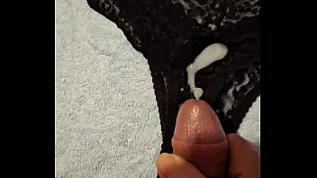 Wank and cum in tights onto panties