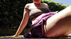 Big pee in diaper in public garden