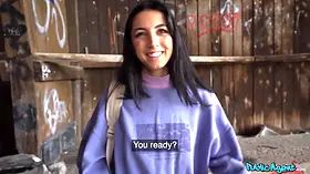 Lovely italian pulls milky thong to one side for my Big Dick - public agent