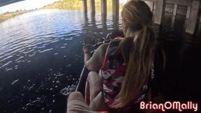 Stephanie Love works Brian O'Mally's colossal cock on a jet-ski