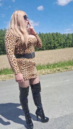 Smoking outside tits out