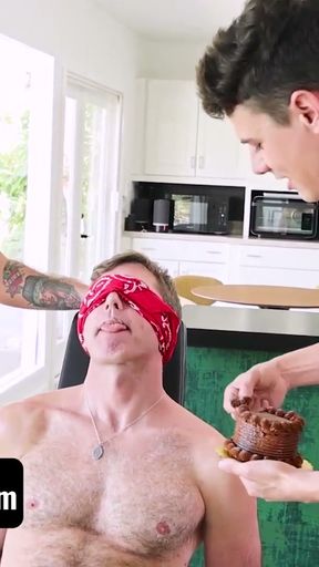 FamilyDick - Tied and Blindfolded Ryan St Michael Gets Surprise Threesome With Boyfriend And Stepson   Clip 1