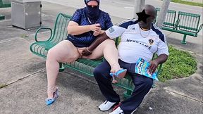 Hijab Muslim Milf let stranger at the bus stop cum twice on her big meaty pussy lips (public outdoor) BBW SSBBW