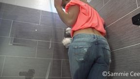 Panty jeans wetting shower orgasm