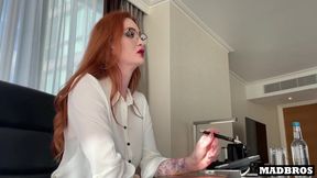 A Trapped Redhead Boss Gets Her Ass Fucked In The Office By Two French Black Guys!!!