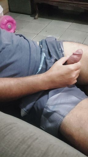 Ladysilva jerking off his cock until it's big and hard