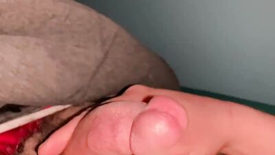 Small-dicked guy is filming his sloppy cock while jerking off