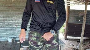Horny Solider Thai Jerks off & Cums at Work