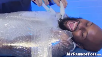 Hairy bearded Dallas saran wrapped and tickled by master