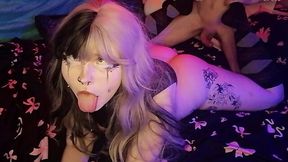 Cute alt teen his ahegao faces and fucks on his big cock hard