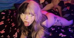 Cute alt teen his ahegao faces and fucks on his big cock hard