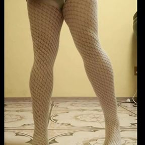 wanking in white sexy pantyhose tease