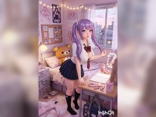 Manga shoolgirl Cosplay mastubrates in couch, Violet hair