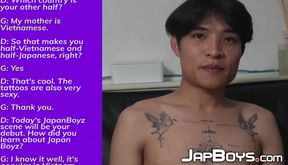 Tattooed Asian Gen shoots massive load after stroking his big dick