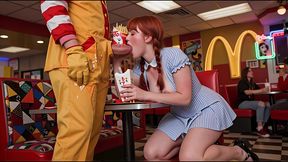 pippi came to mcdonald s to eat a burger, but ronald had other plans for her!! (ai generated)