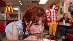 pippi came to mcdonald s to eat a burger, but ronald had other plans for her!! (ai generated)