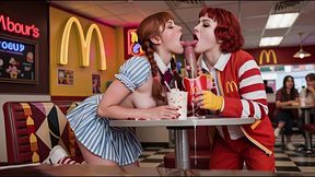 pippi came to mcdonald s to eat a burger, but ronald had other plans for her!! (ai generated)