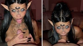 Cute Elf Gets A Lot Of Piss, Milk And Cum In Her Mouth! Halloween Blowjob!