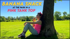 Banana Snack at the Park in a Pink Tank Top