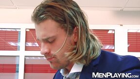 Blond hunk Johan Kane destroys the asshole of bottom Logan Moore