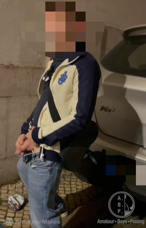 Amateur Boy Taking His Fat Cut Cock Out of His Jeans and Pissing in the Street