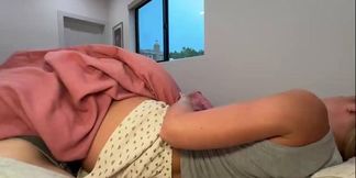Step sis gives deepthroat BJ then shares cock with her girlfriend