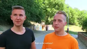 Outdoor POV threesome with two twinks