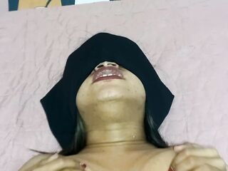 Blindfolded stepmom sucks and fucks her stepson's cock thinking he is her husband Real homemade sex