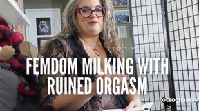 Real Femdom Milking; FLR Ruined Orgasm Handjob cumshot BBW MiLF Domme with Feminized Submissive POV featuring OctoGoddess and quiver real BDSM couple 1080 Version