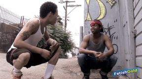 Two black twinks blow each other before fucking their tight asses on the couch