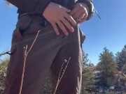 Young guy edges cock on hiking trail